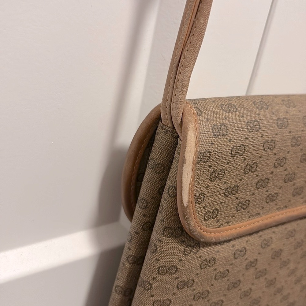[Gucci] Vintage Interlocking GG Neutral Brown/Tan Long Knot Strap Handbag Purse - Picture 10 of 16